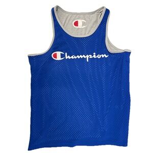 Champion Shirt Mens L Blue Layered Reversible Tee Jersey Mesh Y2K Muscle Tee HTF
